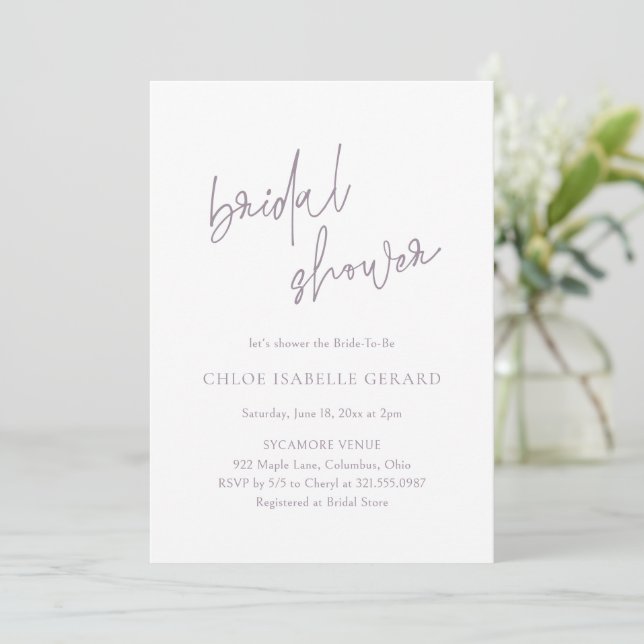 Classic Dusty Lilac Elegant Bridal Shower Invitation (Standing Front)