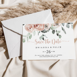 Classic Dusty Pink Floral Horizontal Wedding   Save The Date