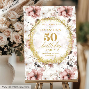 Classic dusty pink gold birthday welcome poster
