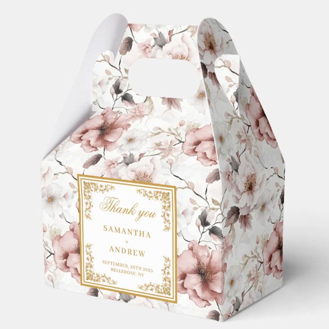 Classic dusty pink gold floral wedding favor box (Classic dusty pink gold floral wedding favor box)
