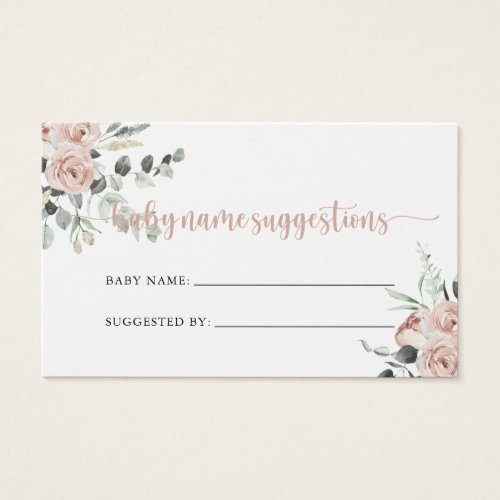Classic Dusty Pink Rose Baby Name Suggestions Card
