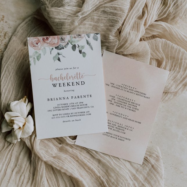 Classic Dusty Pink Rose Bachelorette Weekend   Invitation (Creator Uploaded)