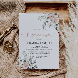 Classic Dusty Pink Rose Bridal Lingerie Shower   Invitation