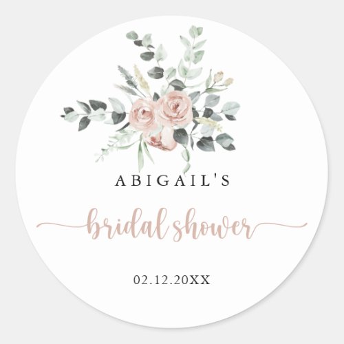 Classic Dusty Pink Rose Bridal Shower Favor   Classic Round Sticker