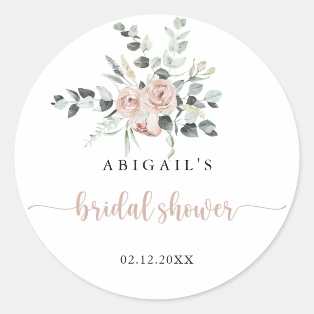 Classic Dusty Pink Rose Bridal Shower Favor   Round Sticker (Front)