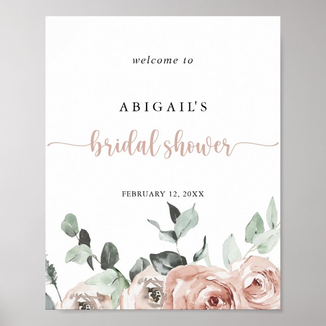 Classic Dusty Pink Rose Bridal Shower Welcome   Poster (Front)