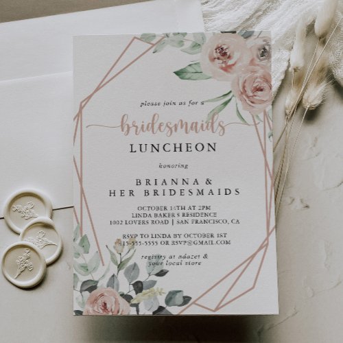Classic Dusty Pink Rose Bridesmaids Luncheon  Invitation