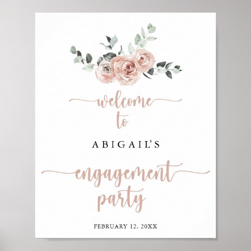 Classic Dusty Pink Rose Engagement Party Welcome  Poster