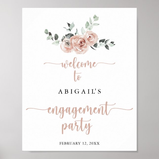 Classic Dusty Pink Rose Engagement Party Welcome  Poster (Front)