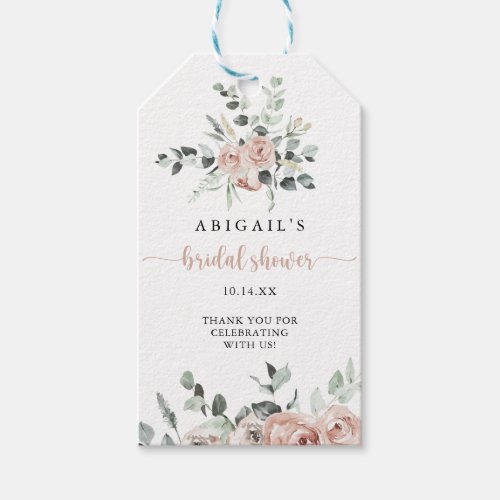 Classic Dusty Pink Rose Floral Bridal Shower  Gift Tags