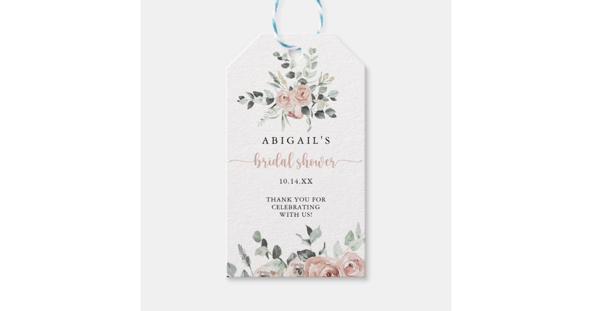 Classic Dusty Pink Rose Floral Bridal Shower Gift Tags | Zazzle