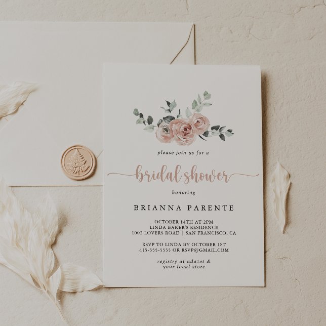 Classic Dusty Pink Rose Floral Bridal Shower  Invitation (Creator Uploaded)