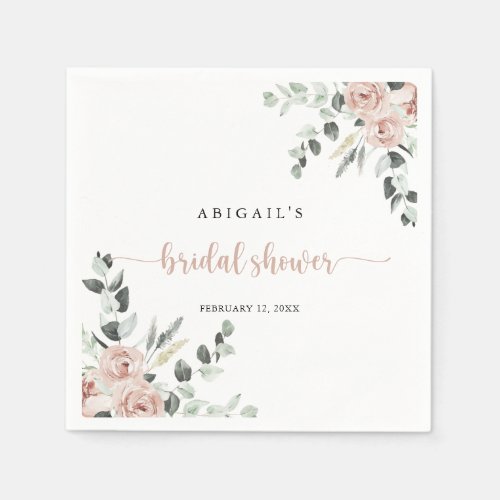 Classic Dusty Pink Rose Floral Bridal Shower  Napkins