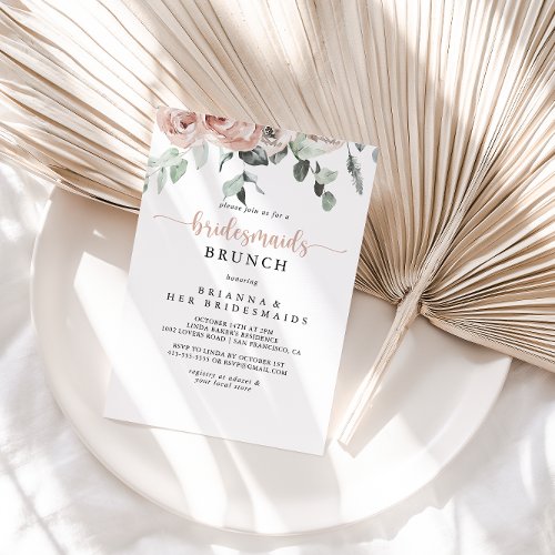Classic Dusty Pink Rose Floral Bridesmaids Brunch Invitation