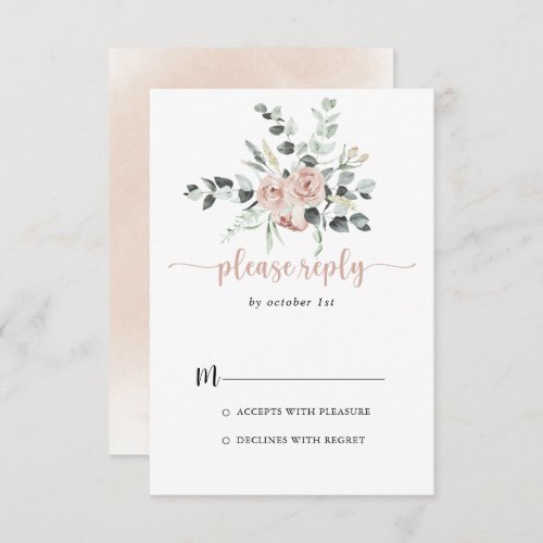 Classic Dusty Pink Rose Floral Calligraphy RSVP