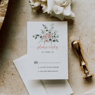 Classic Dusty Pink Rose Floral Calligraphy RSVP Card