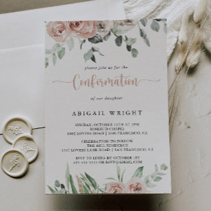 Classic Dusty Pink Rose Floral Confirmation Invitation