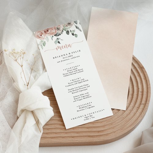Classic Dusty Pink Rose Floral Dinner Menu