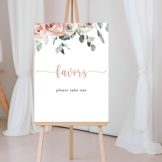 Classic Dusty Pink Rose Floral Favors Sign (Creator Uploaded)