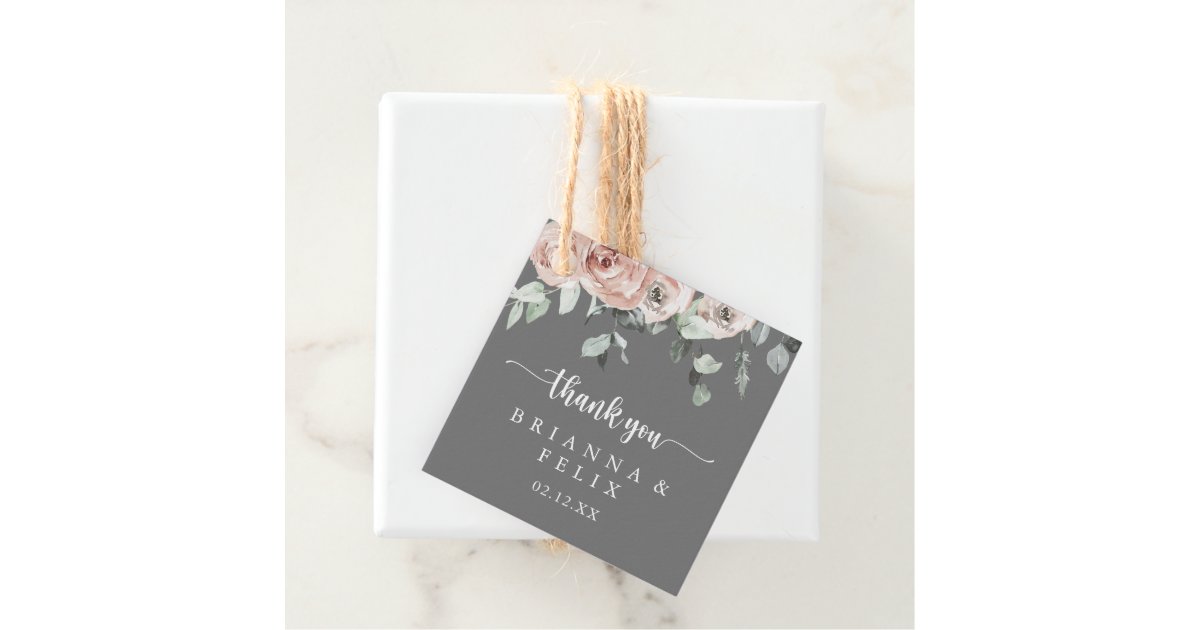 Classic Dusty Pink Rose Floral Gray Wedding Favor Tags | Zazzle