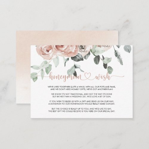 Classic Dusty Pink Rose Floral Honeymoon Wish  Enclosure Card