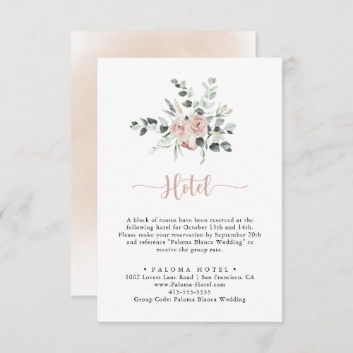 Classic Dusty Pink Rose Floral Hotel  Enclosure Card