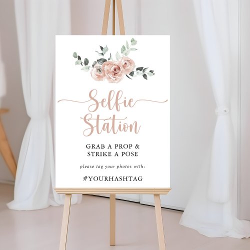 Classic Dusty Pink Rose Floral Selfie Station Sign