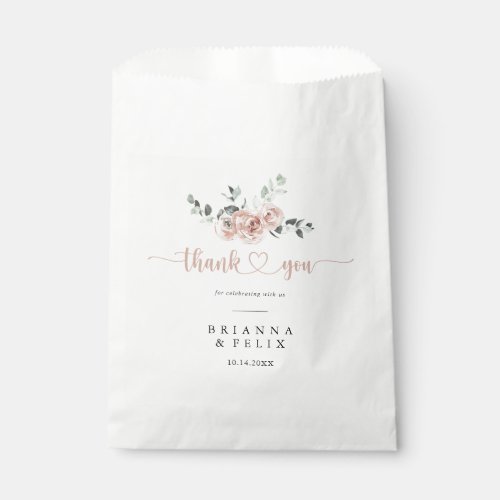 Classic Dusty Pink Rose Floral Thank You Wedding  Favor Bag