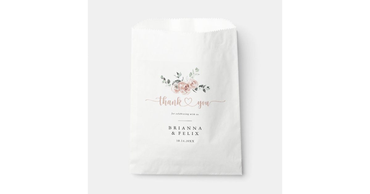 Classic Dusty Pink Rose Floral Thank You Wedding Favor Bag | Zazzle