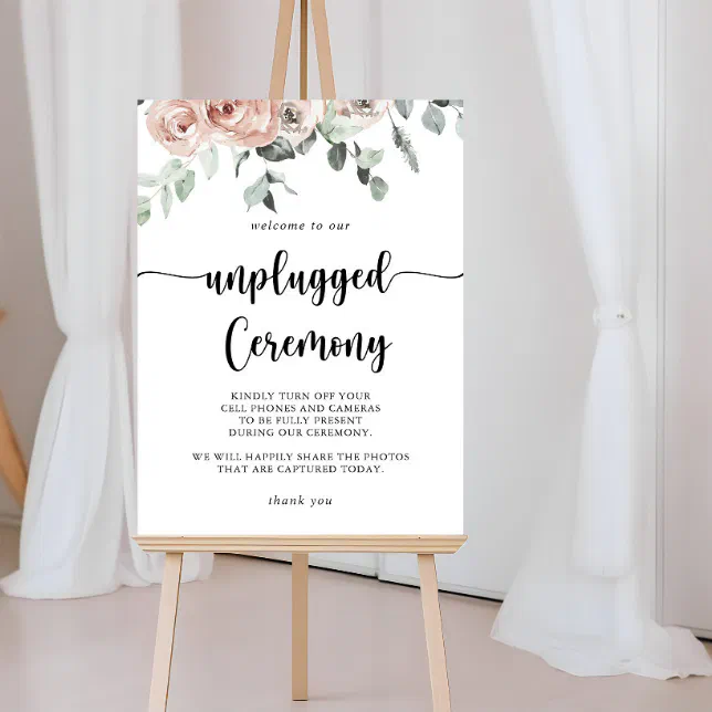 Classic Dusty Pink Rose Floral Unplugged Ceremony Poster | Zazzle