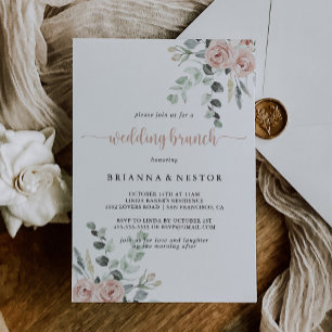 Classic Dusty Pink Rose Floral Wedding Brunch Invitation
