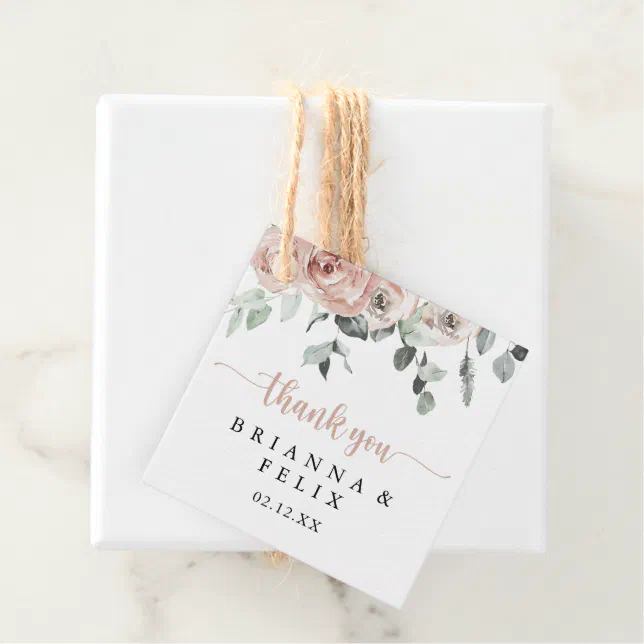 Classic Dusty Pink Rose Floral Wedding Favor Tags | Zazzle