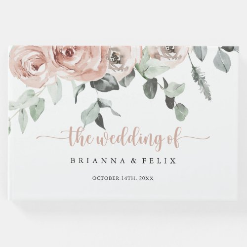 Classic Dusty Pink Rose Floral Wedding Guest Book
