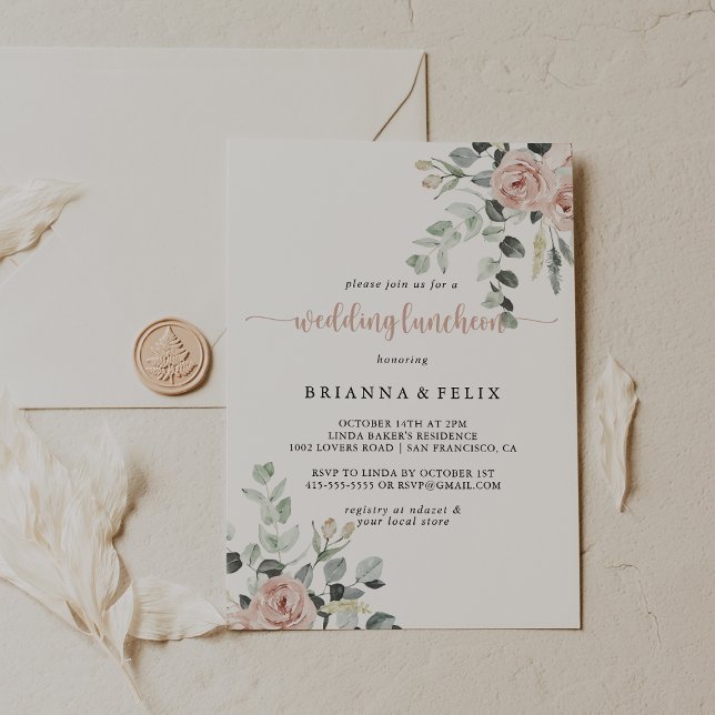 Classic Dusty Pink Rose Floral Wedding Luncheon  Invitation (Creator Uploaded)