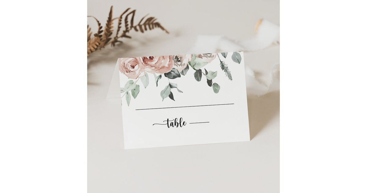 Classic Dusty Pink Rose Floral Wedding Place Card | Zazzle