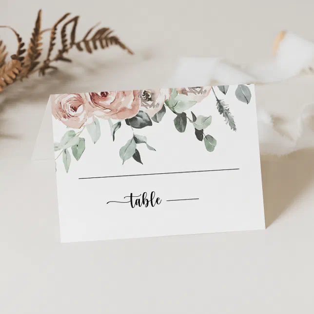 Classic Dusty Pink Rose Floral Wedding Place Card | Zazzle
