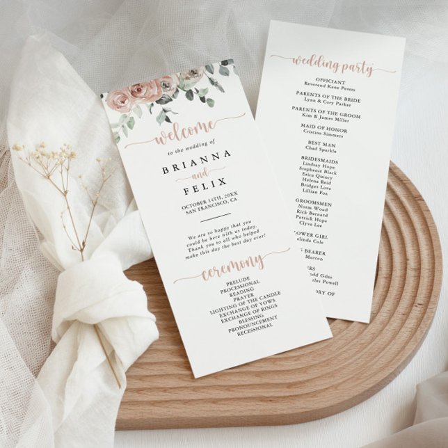 Classic Dusty Pink Rose Floral Wedding  Program (Creator Uploaded)