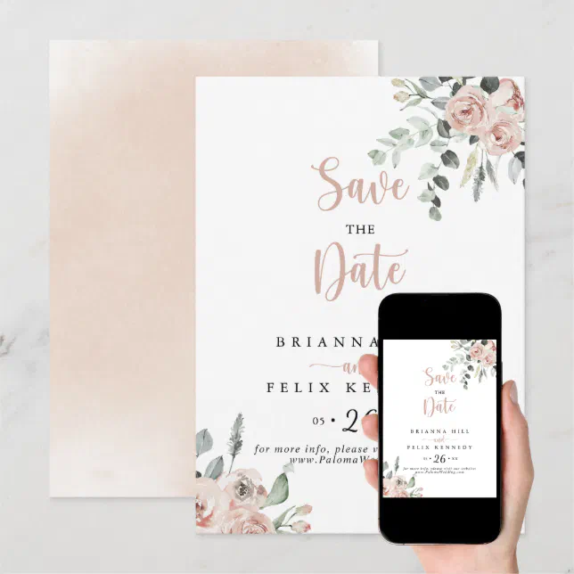 Classic Dusty Pink Rose Floral Wedding Save The Date | Zazzle