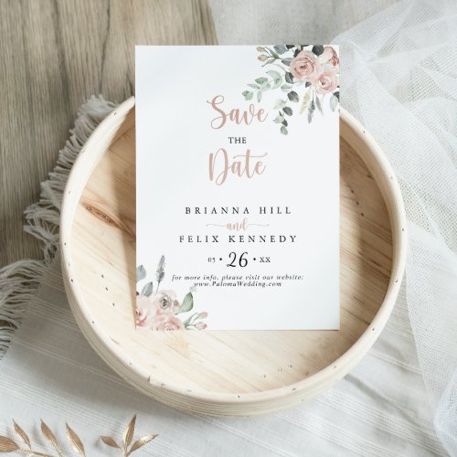 Classic Dusty Pink Rose Floral Wedding   Save The Date