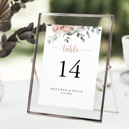 Classic Dusty Pink Rose Floral Wedding Table Number