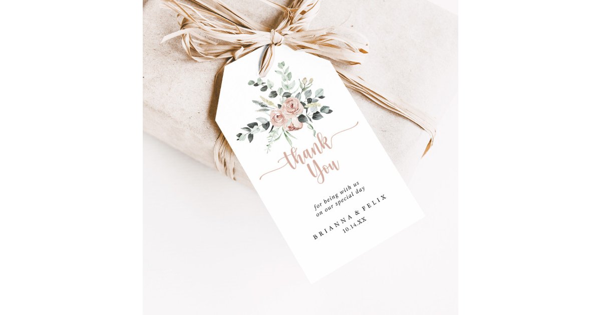 Classic Dusty Pink Rose Floral Wedding Thank You Gift Tags | Zazzle