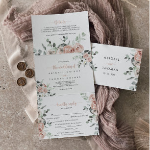Classic Dusty Pink Rose Floral Wedding Tri-Fold Invitation
