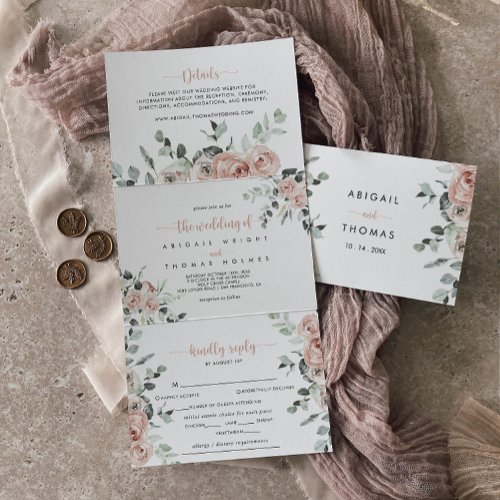 Classic Dusty Pink Rose Floral Wedding Tri_Fold Invitation