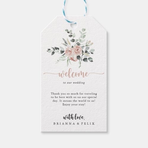 Classic Dusty Pink Rose Floral Wedding Welcome  Gift Tags