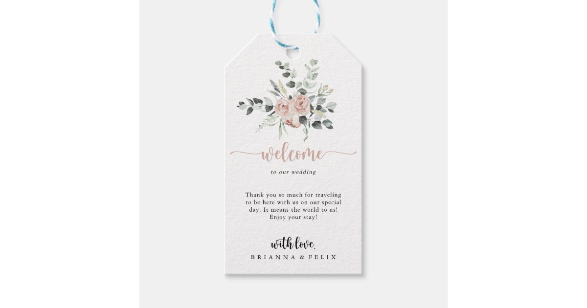 Classic Dusty Pink Rose Floral Wedding Welcome Gift Tags | Zazzle