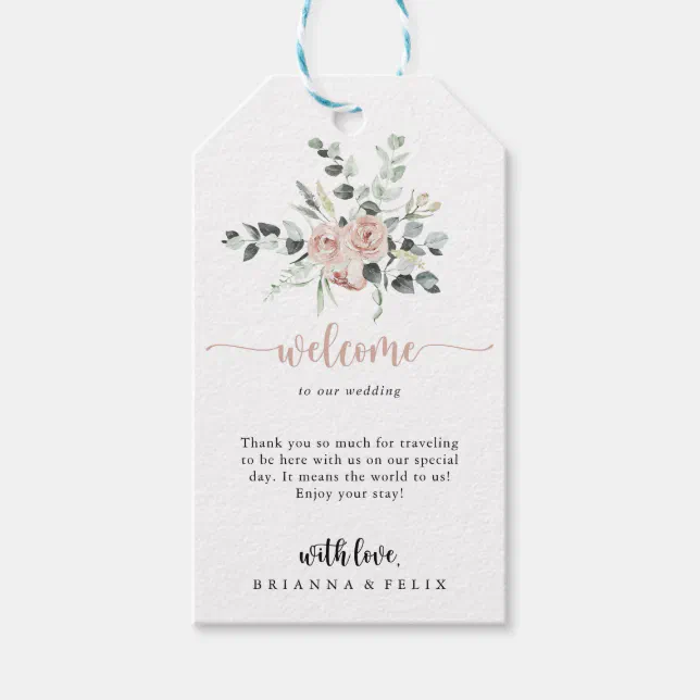 Classic Dusty Pink Rose Floral Wedding Welcome Gift Tags | Zazzle