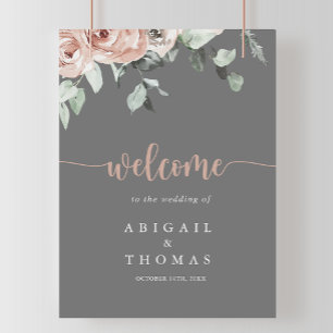 Classic Dusty Pink Rose Floral Wedding Welcome Poster