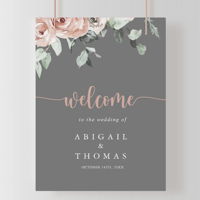 Classic Dusty Pink Rose Floral Wedding Welcome  Poster (Creator Uploaded)