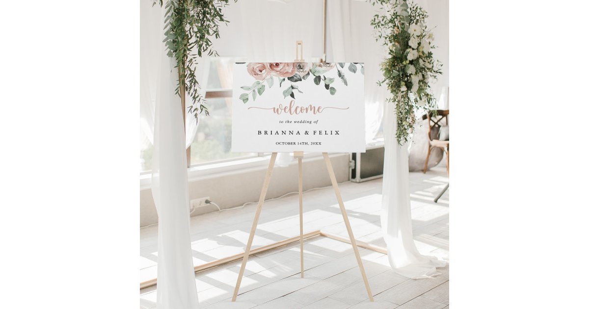 Classic Dusty Pink Rose Floral Wedding Welcome Poster | Zazzle