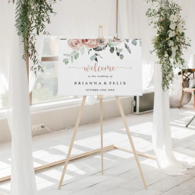 Classic Dusty Pink Rose Floral Wedding Welcome Poster | Zazzle